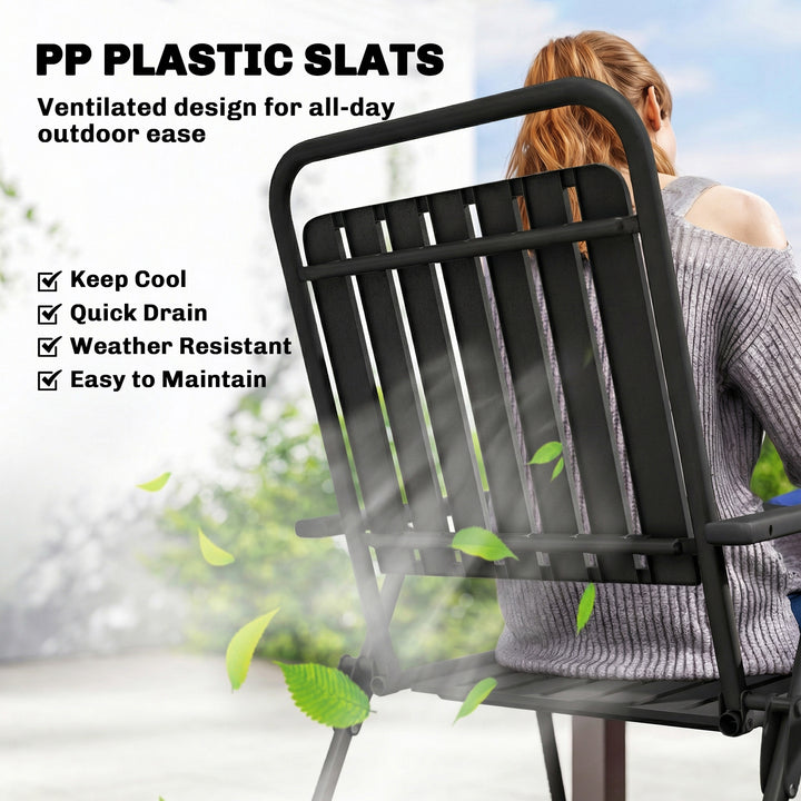 Folding Garden Chairs, Garden Dining Chairs with Plastic Slatted Seat 