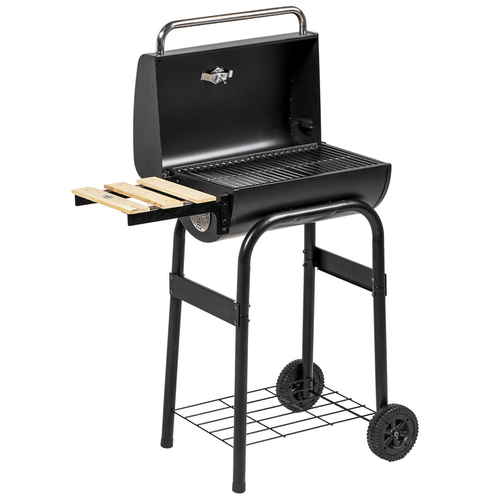 Outsunny Outdoor Wheeled Charcoal Barbecue Grill Trolley with Shelves, Black | Aosom UK