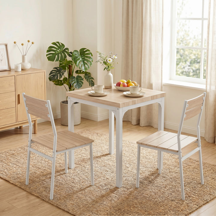 Three-Piece Minimal and Compact Dining Set, Oak Wood Effect