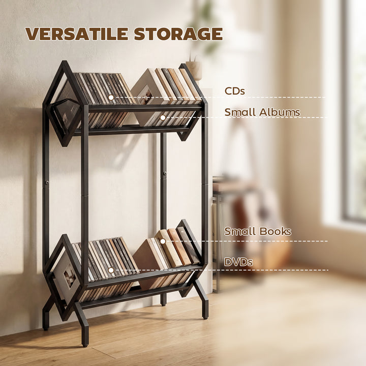 50 CD Storage Rack, 2-Tier Metal CD Storage Unit, Free Standing, Easy 