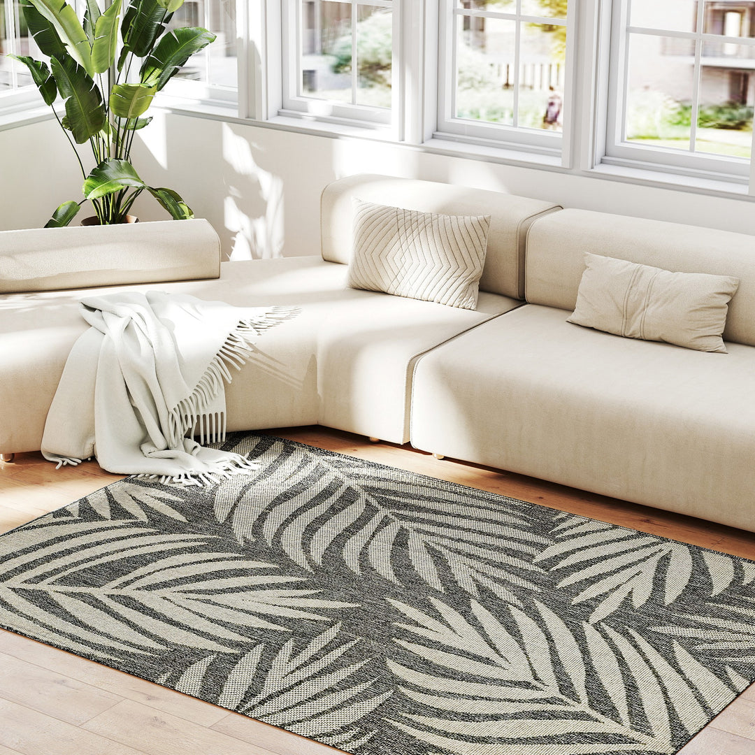 UV Resistant Indoor & Outdoor Area Rug, Easy-Cleaning Machine Washable Rug for Patio, Garden, Kitchen, Bathroom or Living Room, 170 x 120 cm, Grey