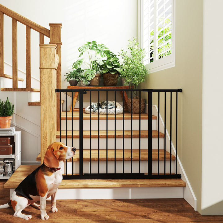 Dog Gate Pet Safety Gate Stair Barrier Pressure Fit Adjustable 76-82/86-97/101-107 cm, Black