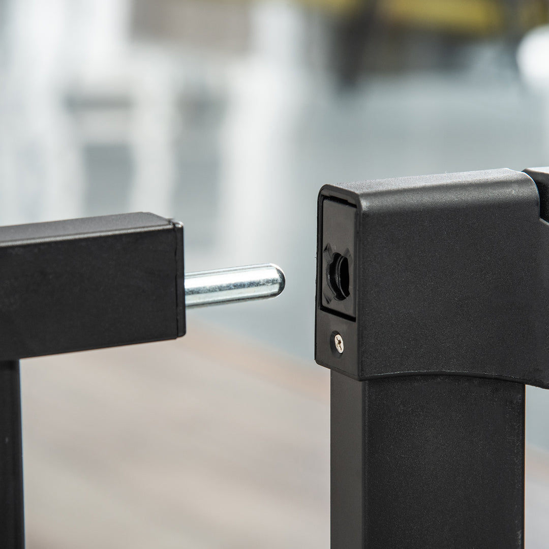 MCL Dog Gate with Cat Flap Pet Safety Gate Barrier, Stair Pressure Fit, Auto Close, Double Locking, for Doorways, Hallways, 75-103 cm Black