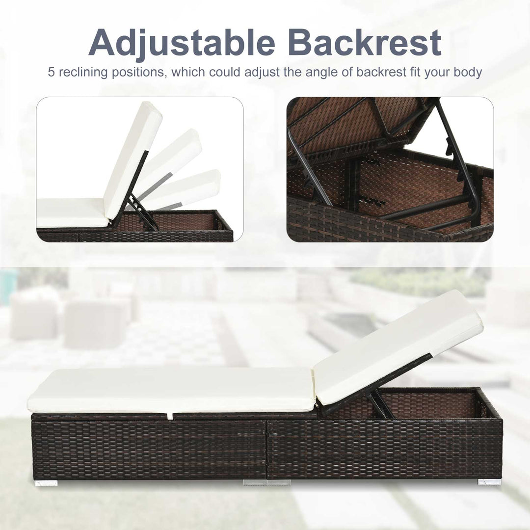 PE Rattan Sun Lounger, Five-level Adjustable Recliner Bed Chair with Soft Padded Cushion for Patio, Garden, Mixed Brown