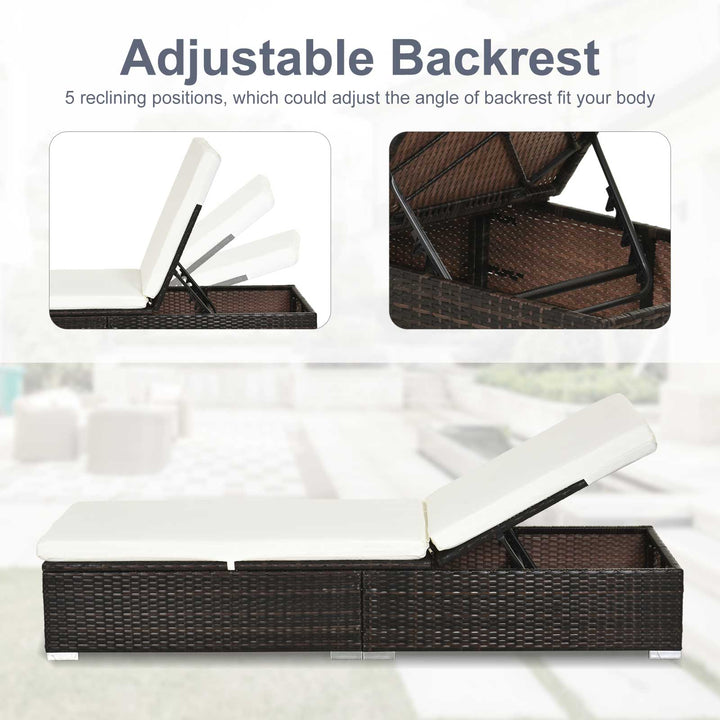 PE Rattan Sun Lounger, Five-level Adjustable Recliner Bed Chair with Soft Padded Cushion for Patio, Garden, Mixed Brown