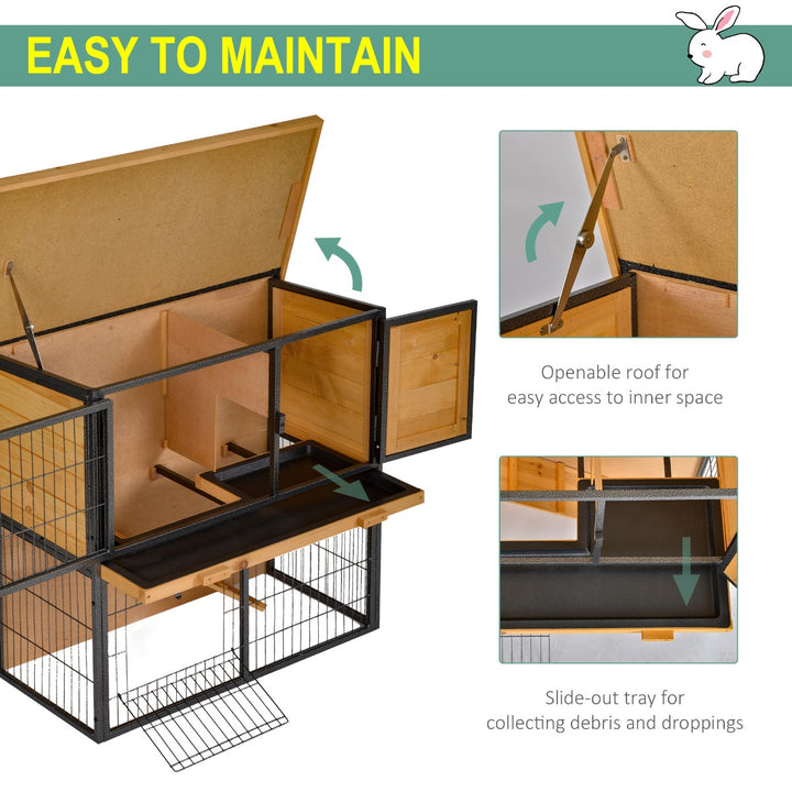 PawHut Wood-metal Guinea Pigs Hutches Elevated Pet House Bunny Cage with Slide-Out Tray Asphalt Openable Roof Lockable Door Outdoor | Aosom UK