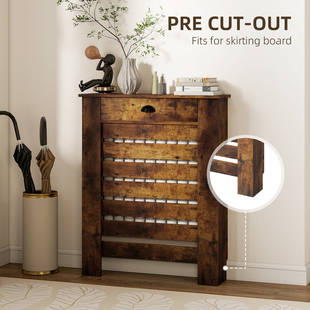 95.5H x 78Wcm Radiator Cover, with Drawer - Rustic Brown