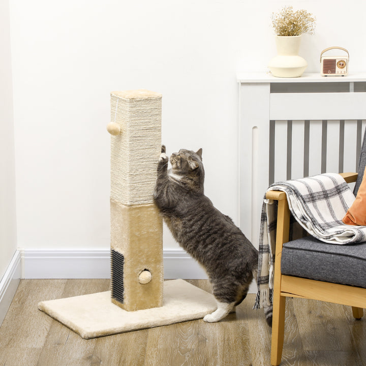 PawHut Interactive Cat Scratching Post, Jute Material with Carpet Base and Hanging Toy, Beige | Aosom UK