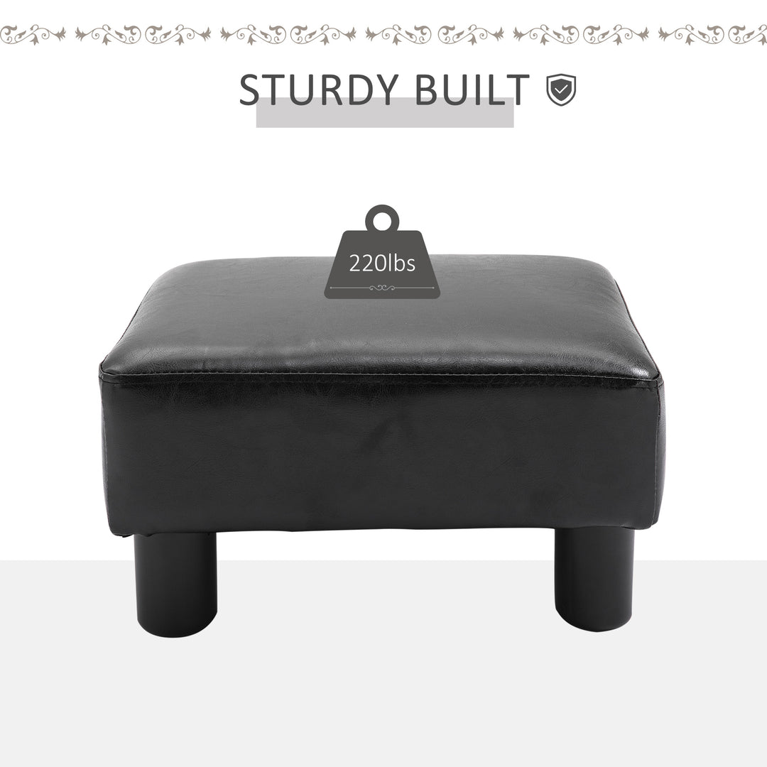 Faux Leather Footstool, Small Foot Rest, Rectangle Sofa Stool for Bedroom Living Room, Black