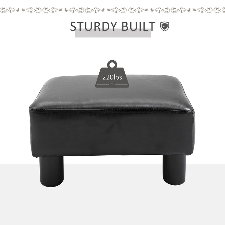 Faux Leather Footstool, Small Foot Rest, Rectangle Sofa Stool for Bedroom Living Room, Black