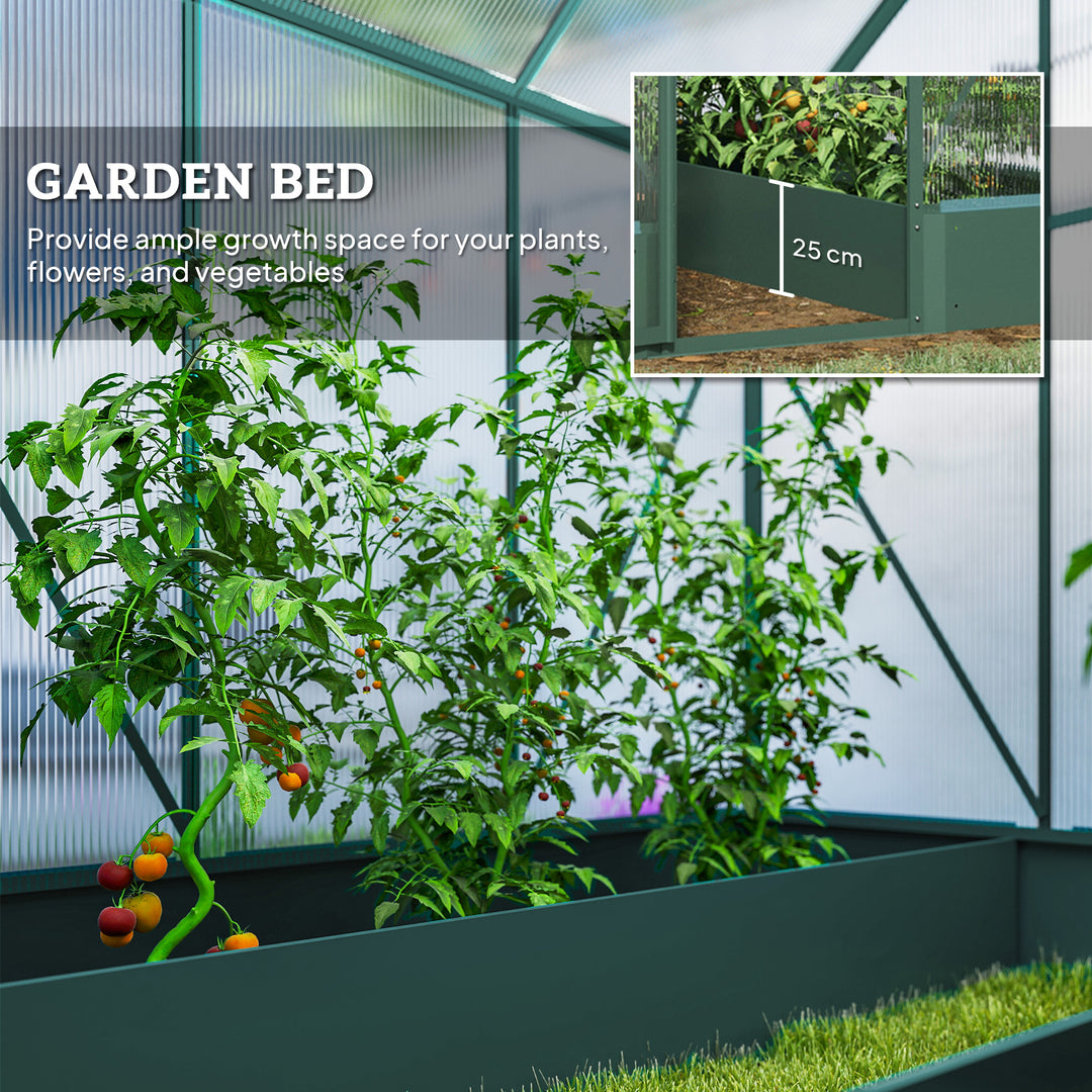 MCL 6x6 FT Polycarbonate Greenhouse with Base and Raised Bed, Walk-in Greenhouse with Aluminium Frame, Temperature Controlled Window, Foundation for Plants, Flowers, Vegetable