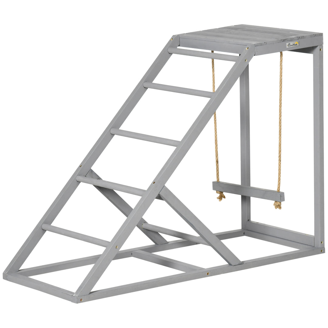 Wooden Chicken Coop Toy with Swing, Ladder, Platform, Grey