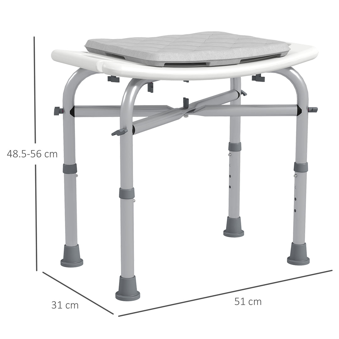 HOMCOM Shower Seating: Adjustable Aluminium Frame with Removable Cushion, Integrated Shower Head Holder, Anti-Slip Design for Elderly Care | Aosom UK