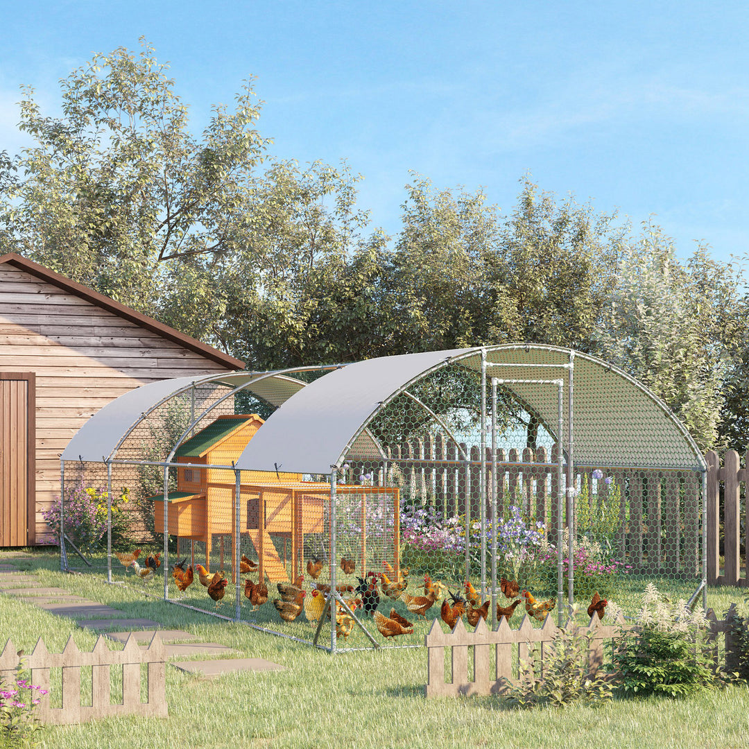 Walk In Chicken Run Galvanised Chicken Coop Hen Poultry House Cage Pet Playpen Garden with Water-Resist Covers