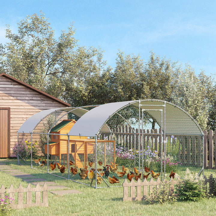 Walk In Chicken Run Galvanised Chicken Coop Hen Poultry House Cage Pet Playpen Garden with Water-Resist Covers