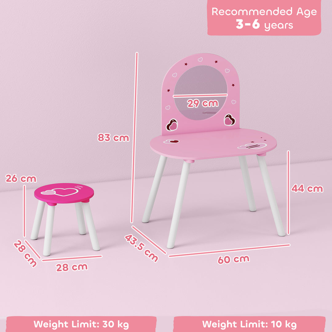 Kids Dressing Table with Mirror and Stool, Girls Vanity Set for Kids Room, Bedroom, Nursery, for Ages 3–6 Years