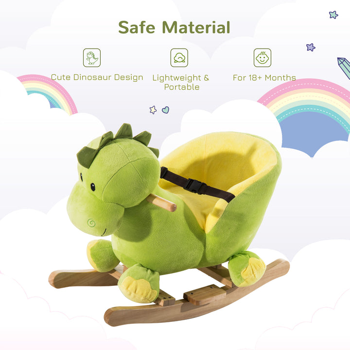 Kids Rocking Horse, Plush Ride-On Dinosaur Seat, with Seat Safety Belt, 32 Songs, Ride-On Horse