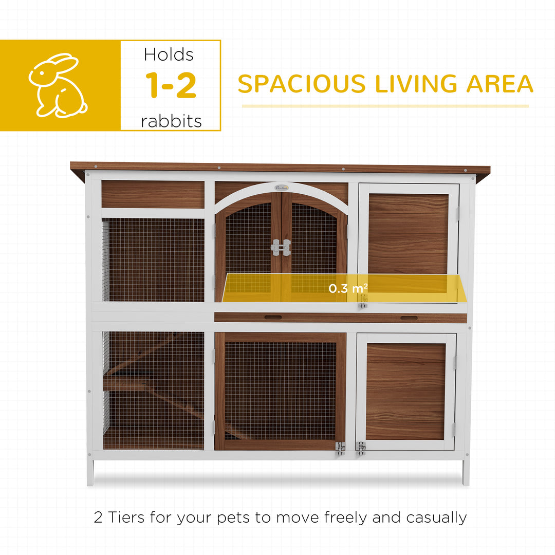 PawHut Two-Tier Wooden Pet Hutch with Openable Roof, Slide-Out Tray | Aosom UK