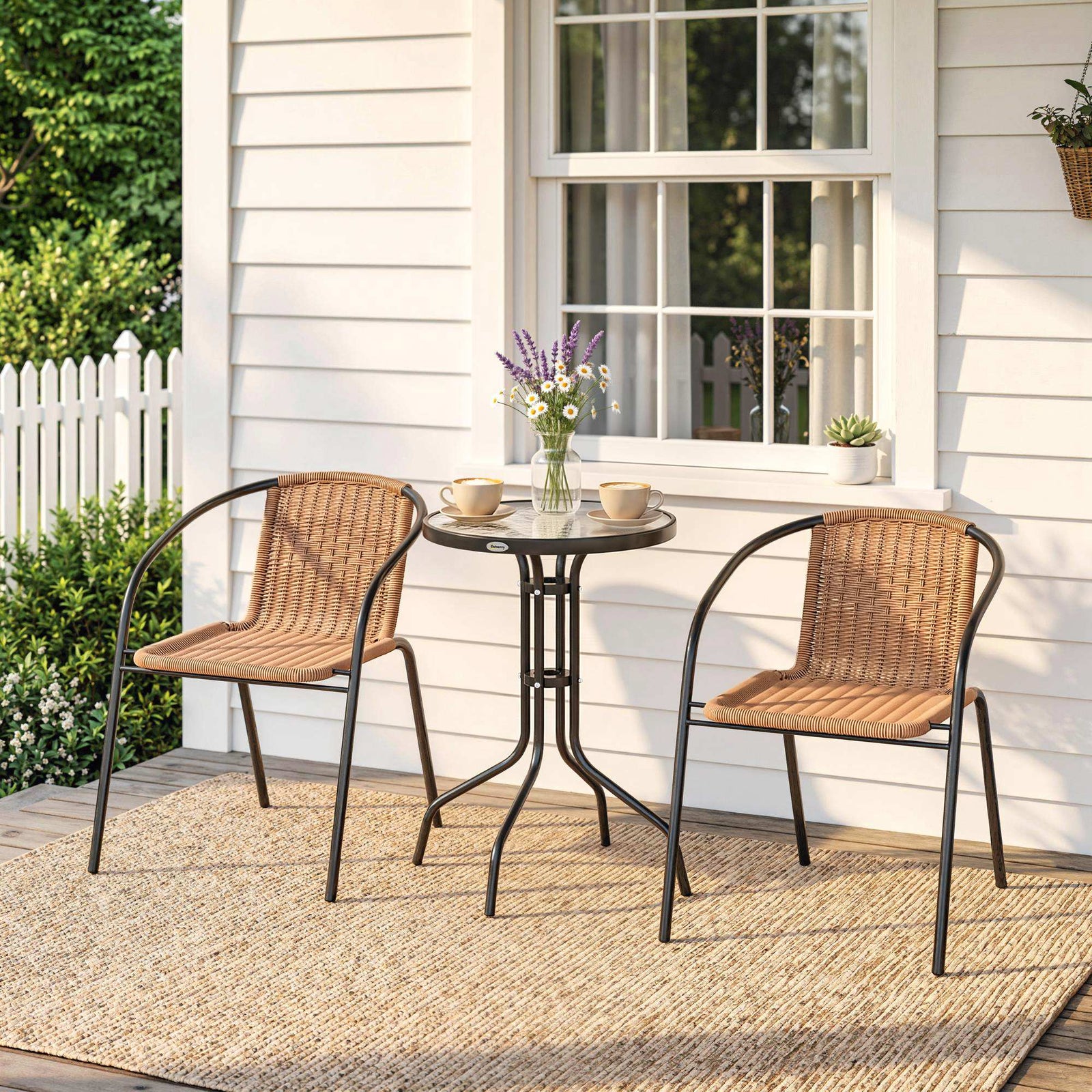 3 Pieces Rattan Bistro Set - Brown