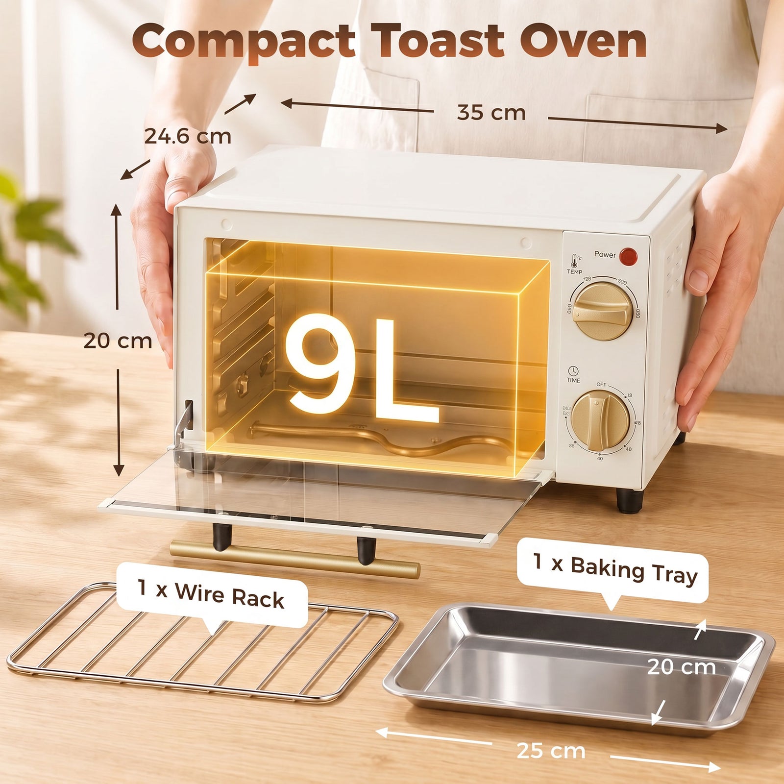 Mini Oven, 9L Countertop Electric Grill, Toaster Oven with Adjustable 