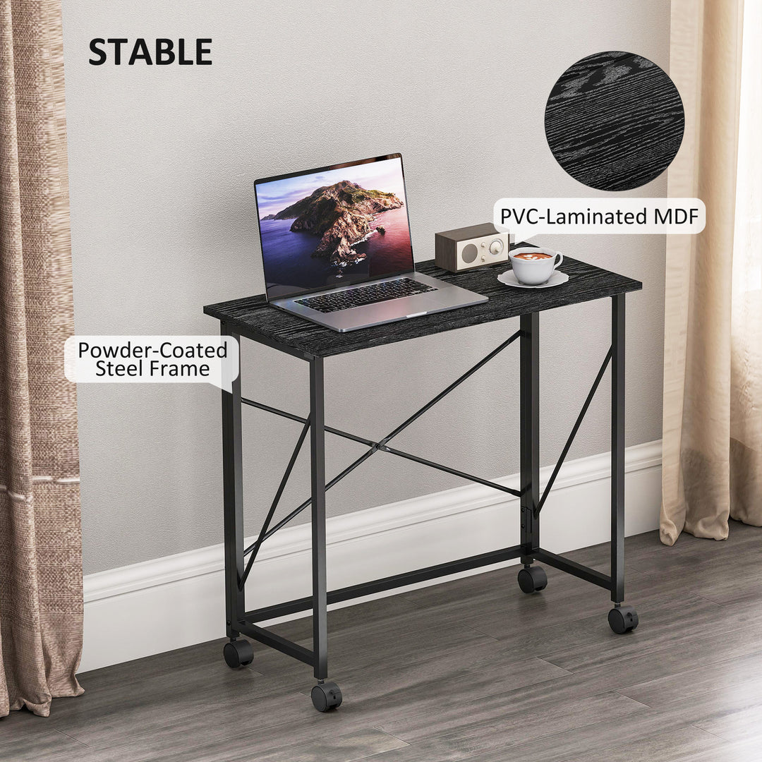 80 cm Folding Desk on Wheels - Black
