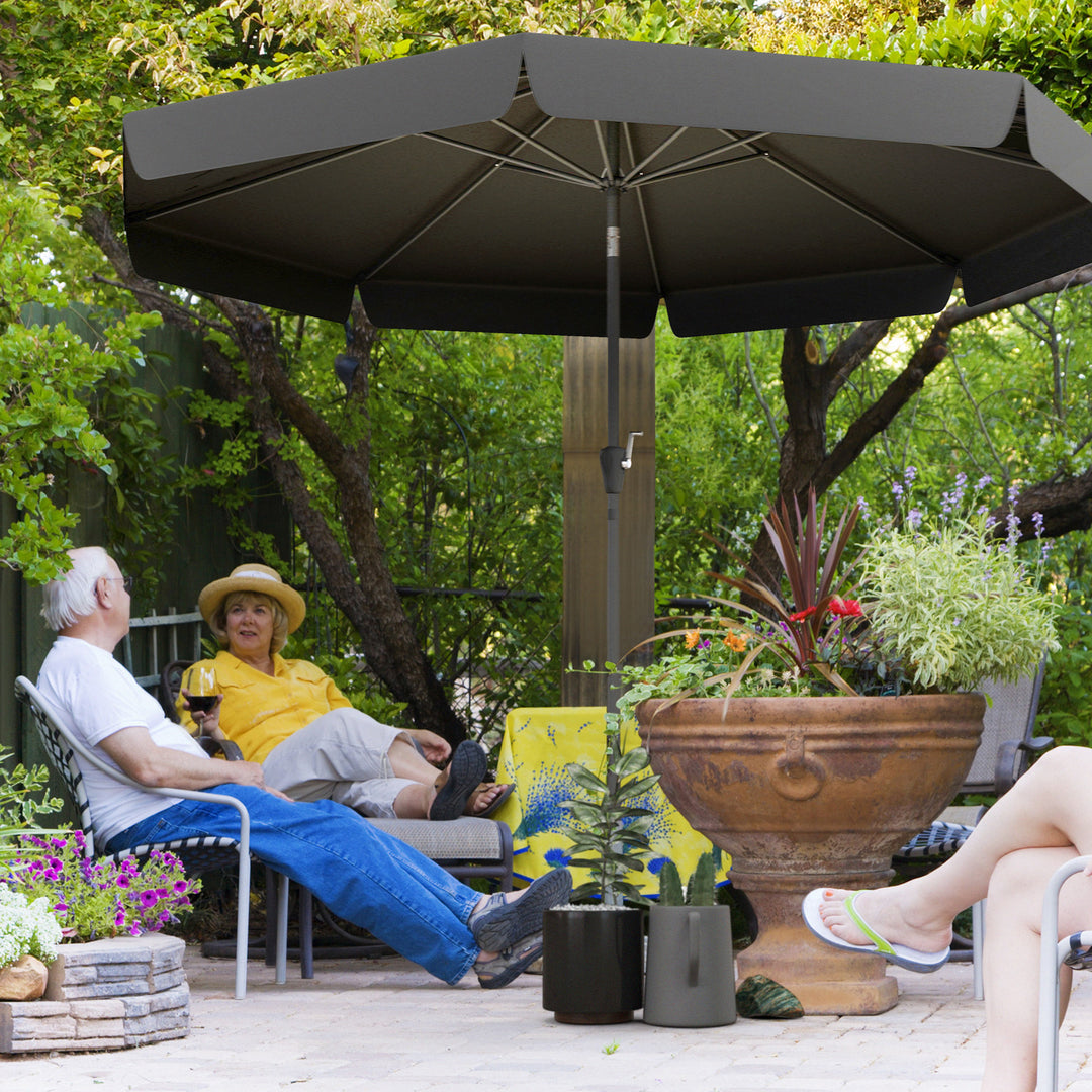 Outsunny 2.7m Patio Parasol: Tilting Crank Umbrella with Ruffled Canopy, 8 Sturdy Ribs, Jet Black | Aosom UK