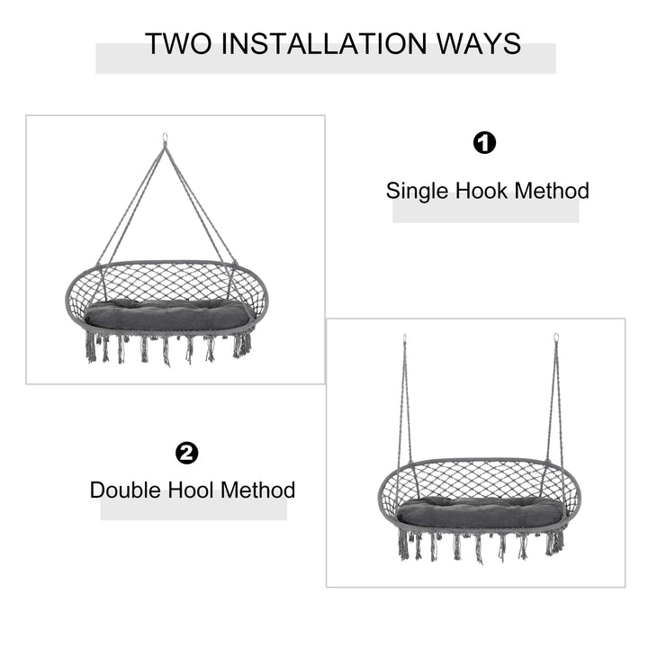 MCL Two-Seater Boho Macrame Hammock Swing - Grey