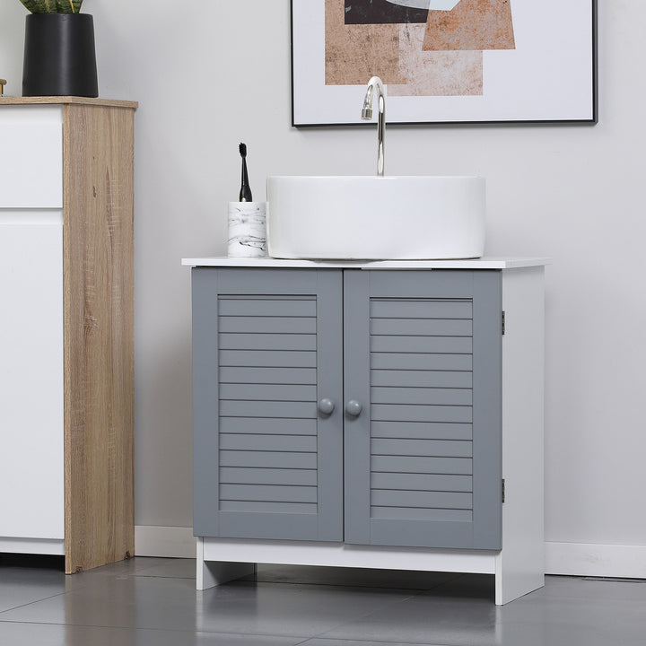 kleankin Bathroom Under Sink Cabinet, Pedestal Storage Unit with Adjustable Shelf, Grey and White