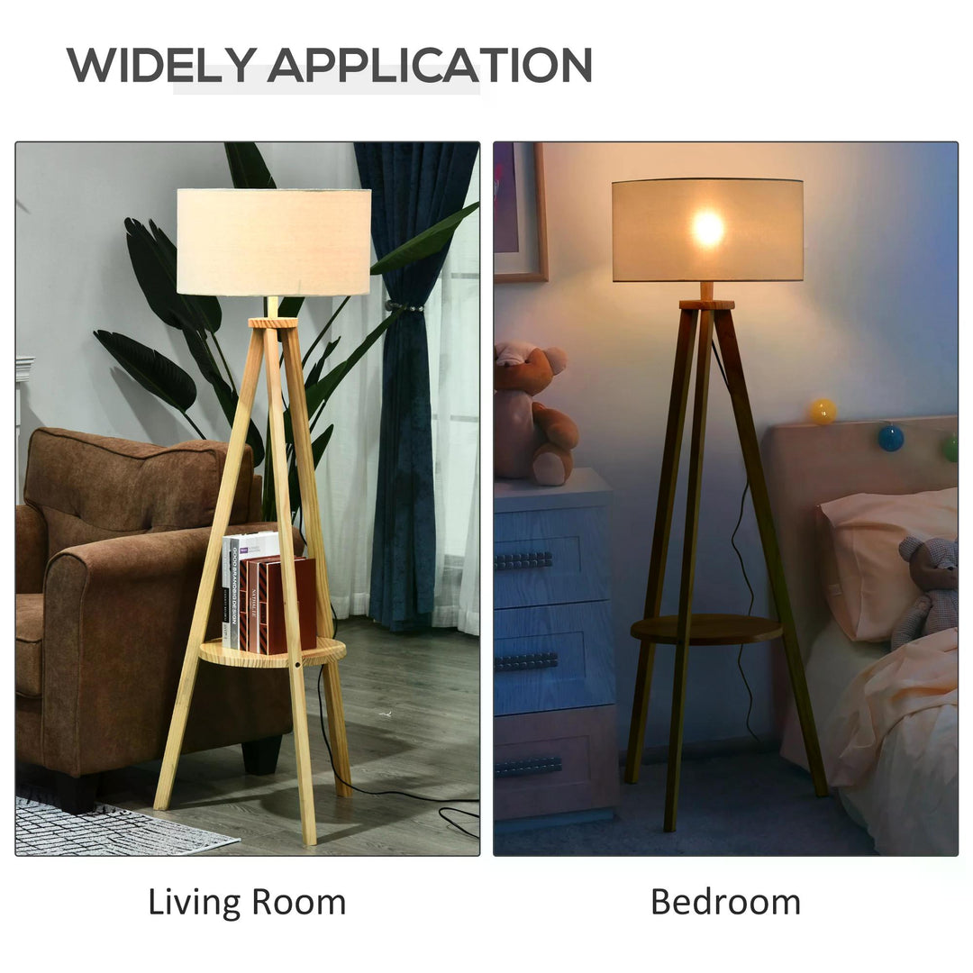 HOMCOM Freestanding Tripod Floor Lamp Bedside Light Reading Light with Storage Shelf Linen Shade for Living Room Bedroom, 154cm, Cream | Aosom UK