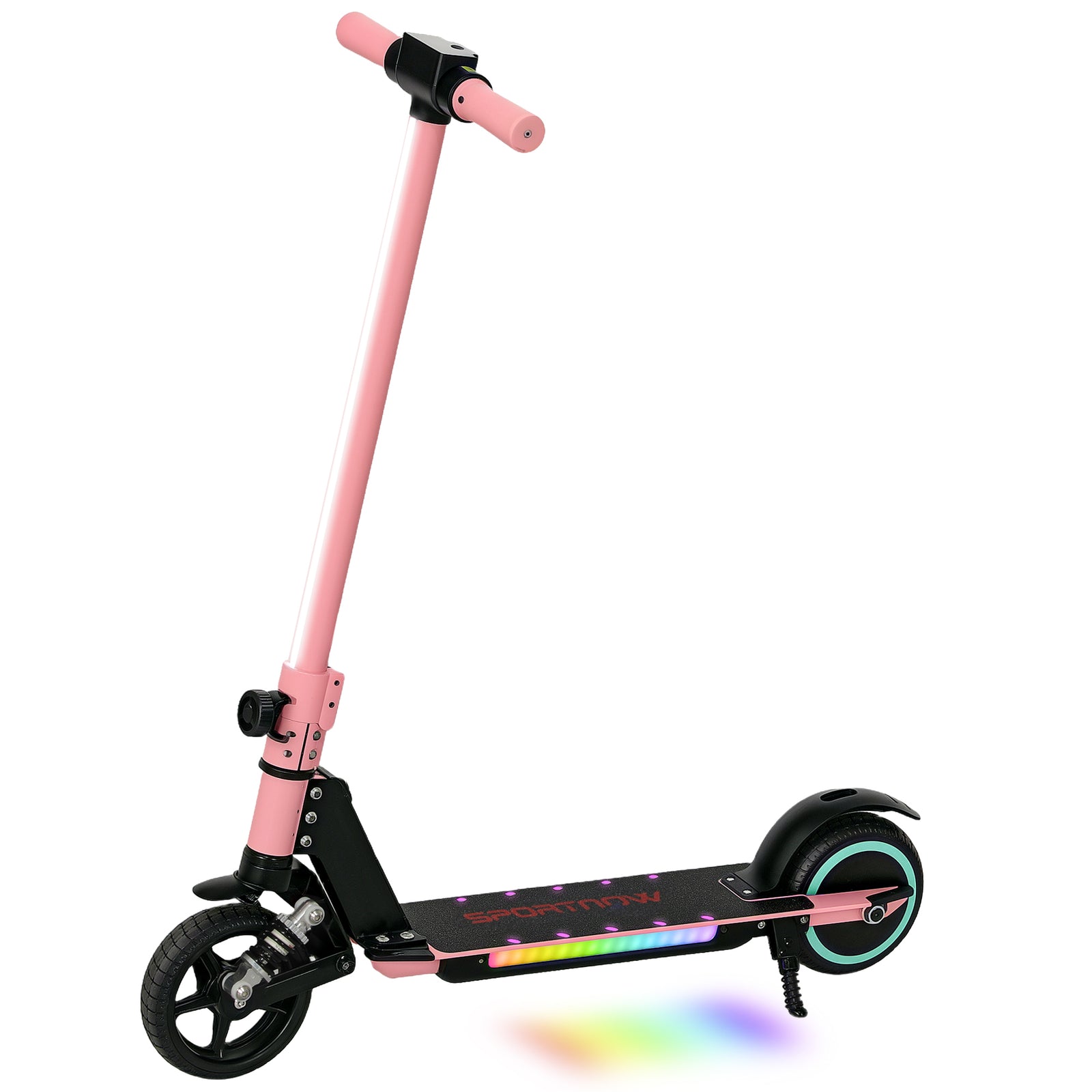 SPORTNOW Folding Electric Scooter for Kids, with Dual Brakes, Front Suspension, LED Colourful Lights, Pink