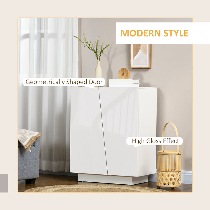 High Gloss Storage Cabinet, Freestanding Storage Cupboard with Adjustable Shelves for Living Room, Bedroom, Hallway, White