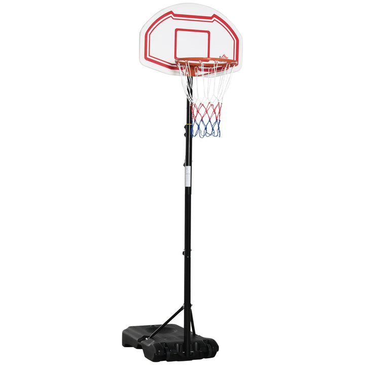 Basketball Hoop Stand Portable Adjustable Height 2.1-2.6m w/ Wheels, Sturdy Rim Stable Base, Red