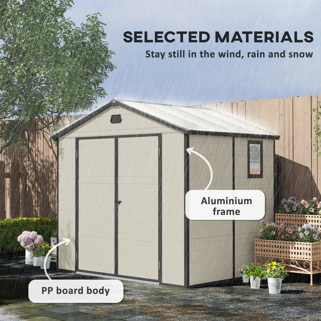 7.9ft x 6.2ft Aluminium Frame and Plastic Wall Shed, with Foundation - Cream White