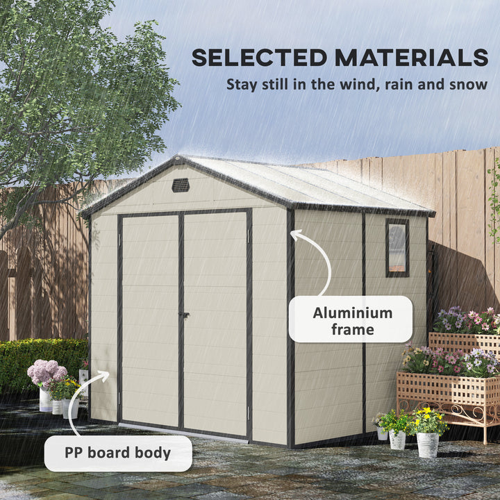 7.9ft x 6.2ft Aluminium Frame and Plastic Wall Shed, with Foundation - Cream White