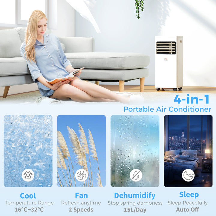 Portable Air Conditioner 5000 BTU, 4-in-1 Cooling, Dehumidifier, Fan, Sleep Mode, Air Conditioning Unit with Digital Display & Remote Control, 24H Timer, Window Venting Kit, for Room up to 18㎡