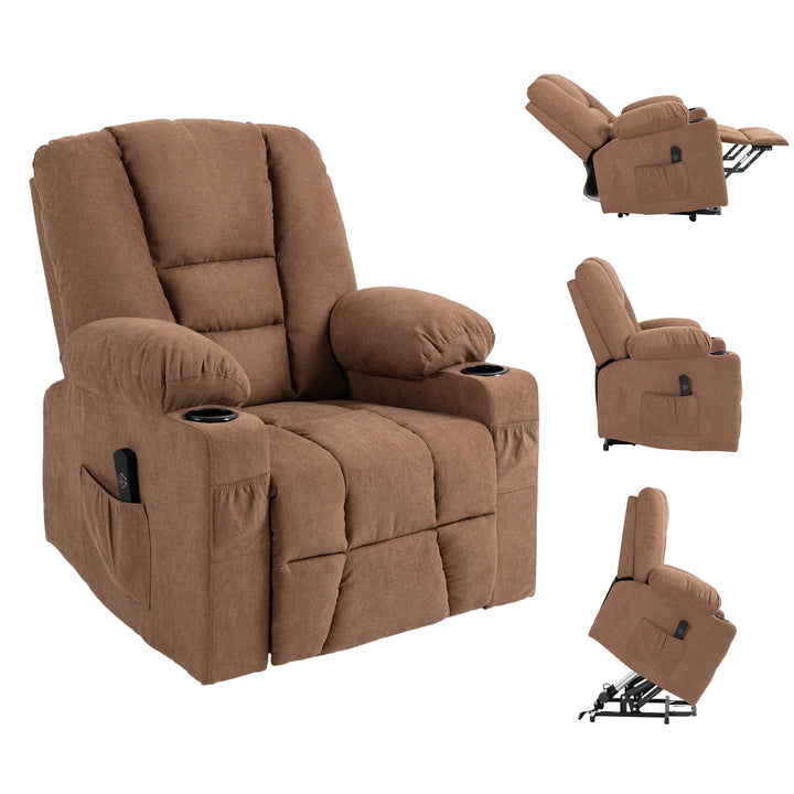 HOMCOM Oversized Riser and Recliner Chairs for the Elderly, Fabric Upholstered Lift Chair with Remote Control, Side Pockets, Cup  | Aosom UK