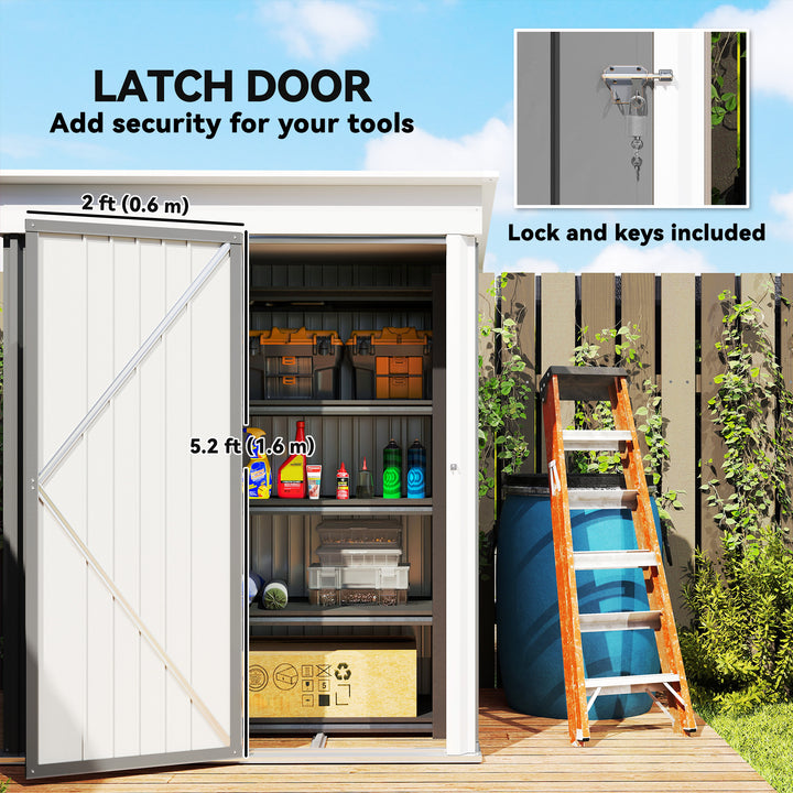 Metal Garden Shed, Outdoor Lean-to Shed for Tool Motor Bike, with Adjustable Shelf, Lock, Gloves, 5'x3'x6', Grey