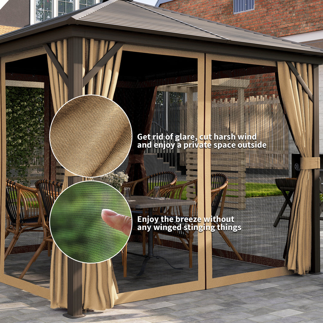 3 x 3(m) Metal Hardtop Gazebo, with Curtains and Accessories - Brown