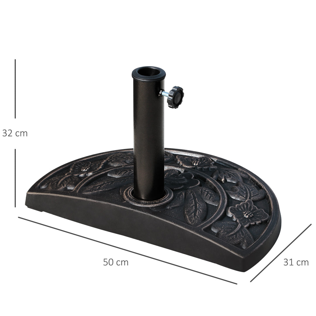 9kg Resin Parasol Base, Half Round Umbrella Stand with Floral Design for Garden, Outdoor, Suitable Umbrella Rod: Φ3.8cm, Φ4.8cm, Bronze Tone