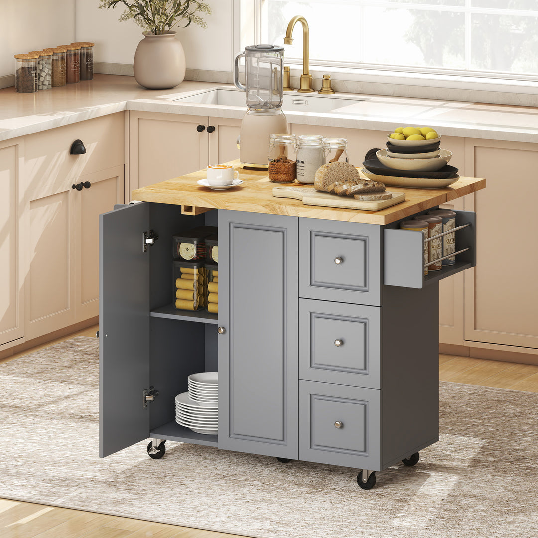 Kitchen Island on Wheels, Rolling Kitchen Storage Trolley with Drop Le