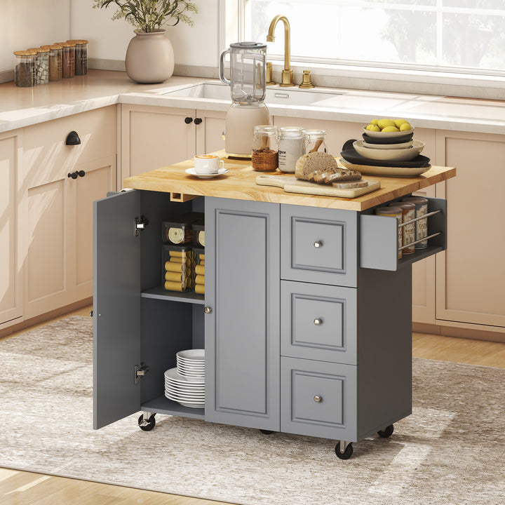 Kitchen Island on Wheels, Rolling Kitchen Storage Trolley with Drop Le