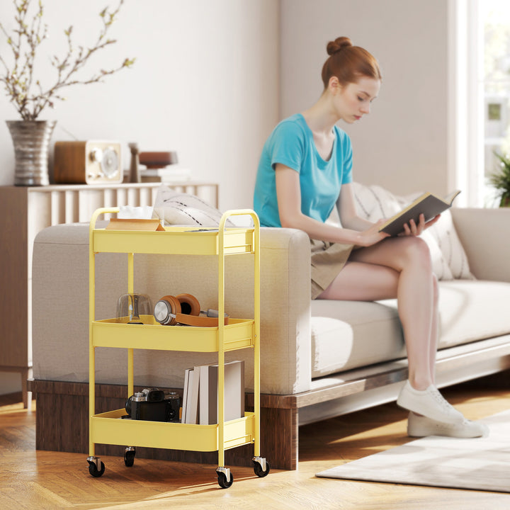 Three-Tier Steel Storage Trolley - Yellow