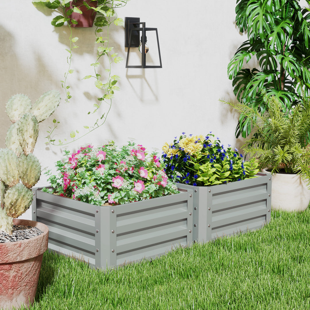 Set of Two 60 x 60cm Steel Planter Boxes - Light Grey