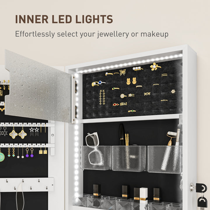 108 x 37cm Lockable Jewellery Cabinet, with LED Lights - White Surface and Black Lining