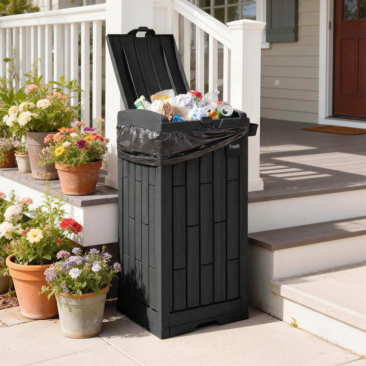 110 L Outdoor Bin with Dual Lid, Waterproof Plastic Trash Bin with - view 2
