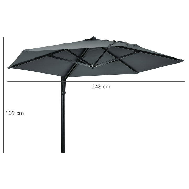 Outsunny Wall Mounted Parasol, Hand to Push Outdoor Patio Umbrella with 180 Degree Rotatable Canopy for Porch, Deck, Garden, 250 cm, Dark Grey