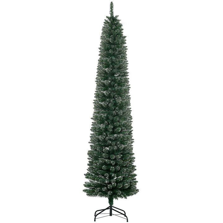 HOMCOM 7.5FT Artificial Christmas Tree Snow Dipped Xmas Pencil Tree Holiday Home Indoor Decoration with Foldable Black Stand, Green | Aosom UK