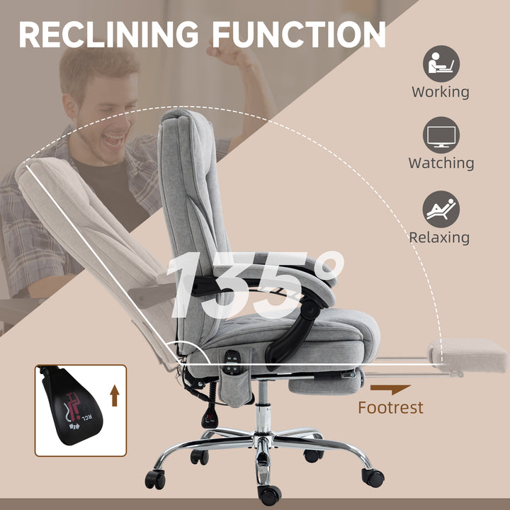 Massage Office Chair, Heated Reclining Computer Chair with Adjustable Height and Footrest, Grey