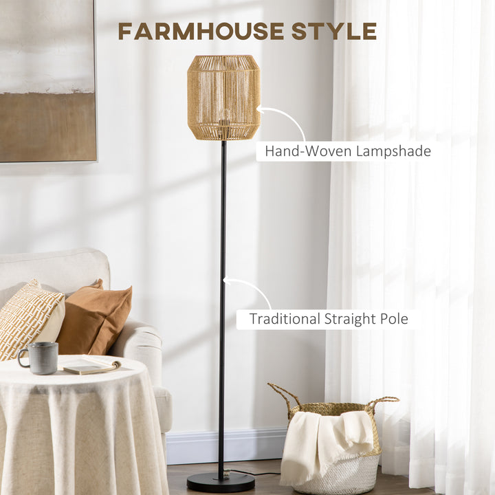 HOMCOM Farmhouse Standing Lamp, Floor Lamps with Hand Woven Rattan Lampshade for Living Room | Aosom UK