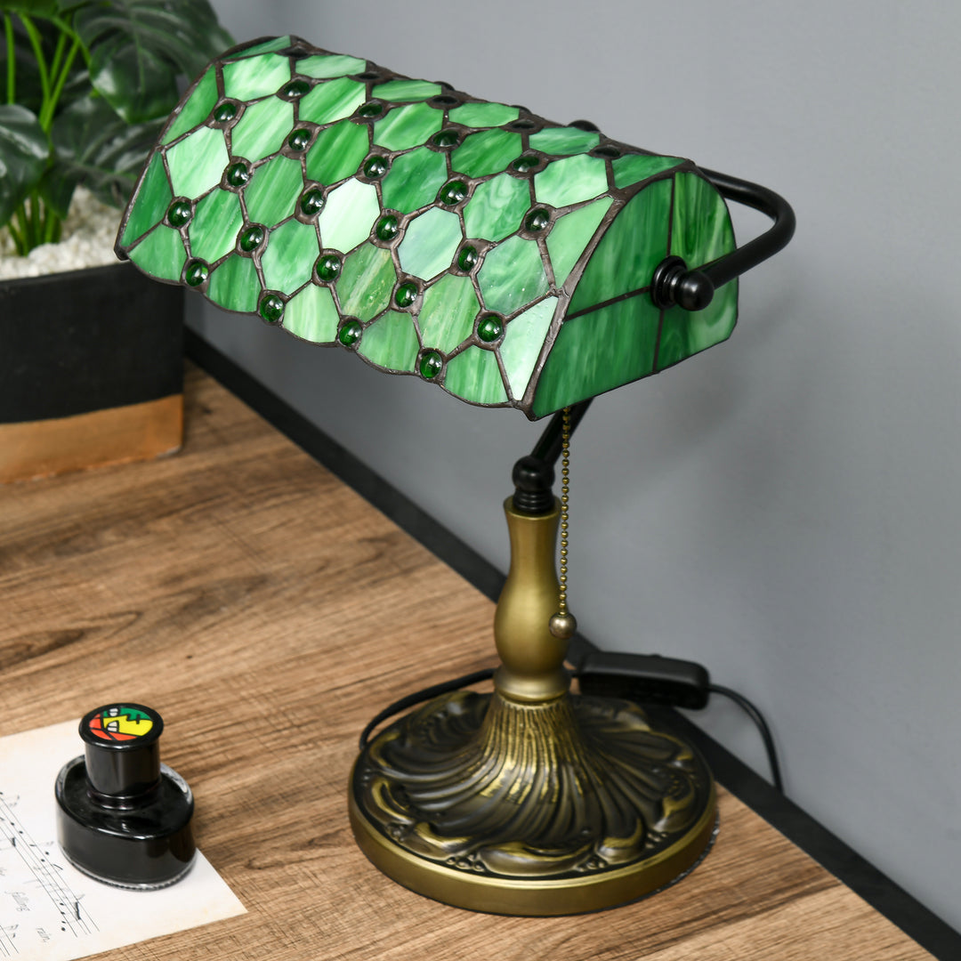 HOMCOM Stained Glass Bedroom Table Lamp, Handmade Antique Bedside Light for Bedroom, Living Room, Home, Nightstand, Green | Aosom UK